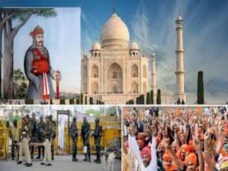 आगरा में करणी सेना ने पुलिस को घेरा, तलवारें लहराईं:केसरिया साफे में 80 हजार आक्रोशित कार्यकर्ता, रामजी सुमन का घर छावनी बना